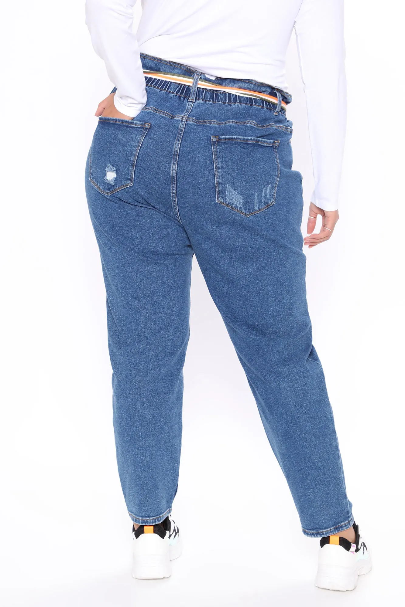 A Lil Tied Up Distressed Straight Leg Jeans - Medium Blue Wash