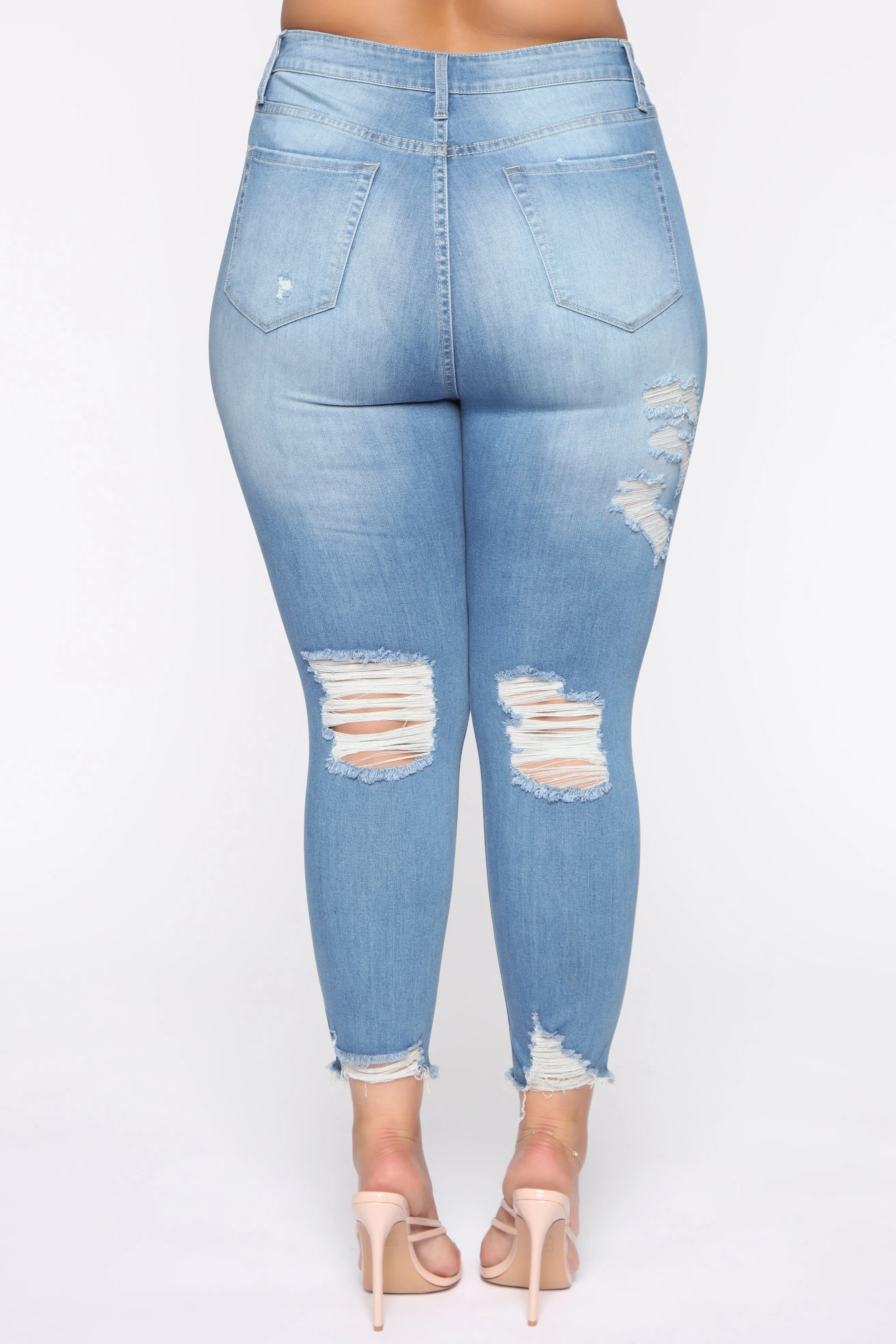 Adriana Distressed High Waist Skinny Jeans - Light Med Blue