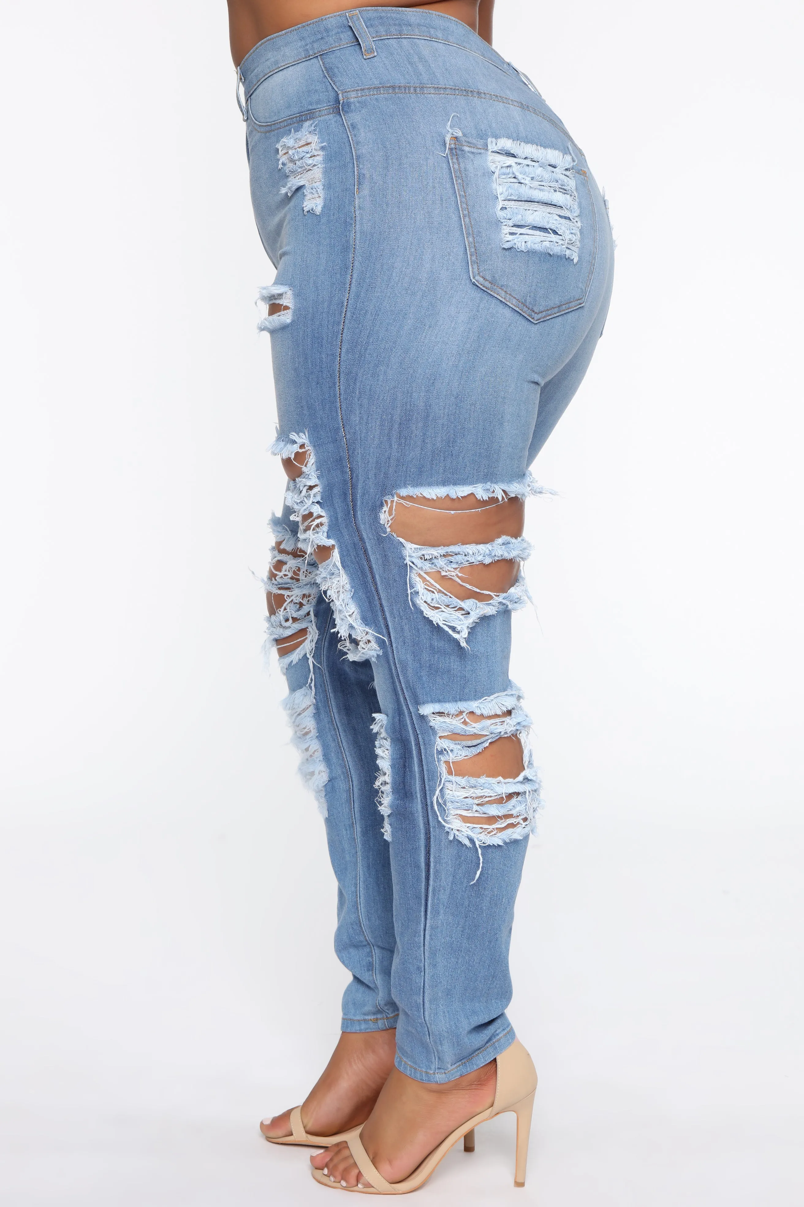 Alter Ego High Waisted Distressed Jeans - Light Blue