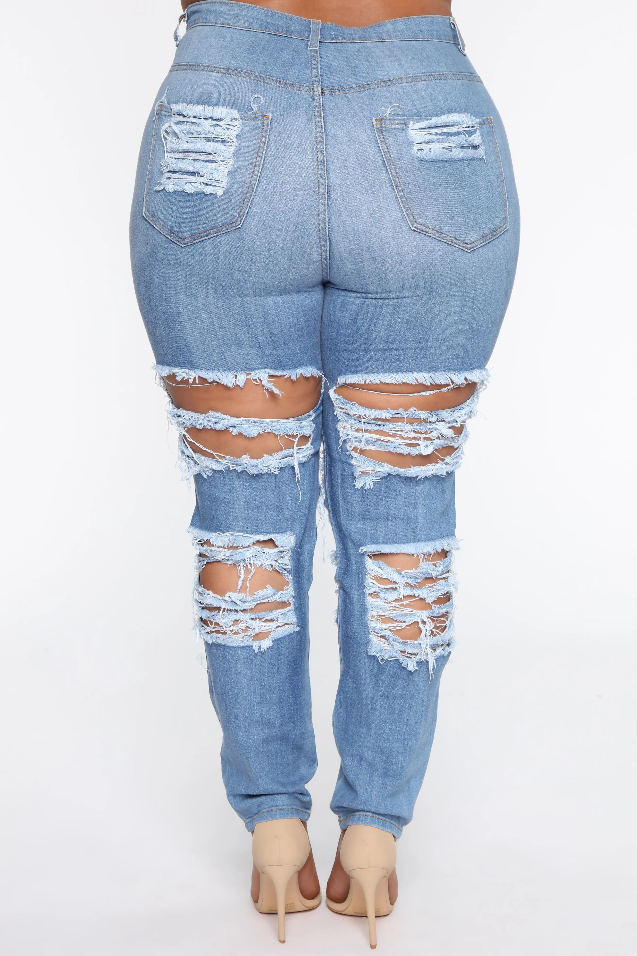 Alter Ego High Waisted Distressed Jeans - Light Blue