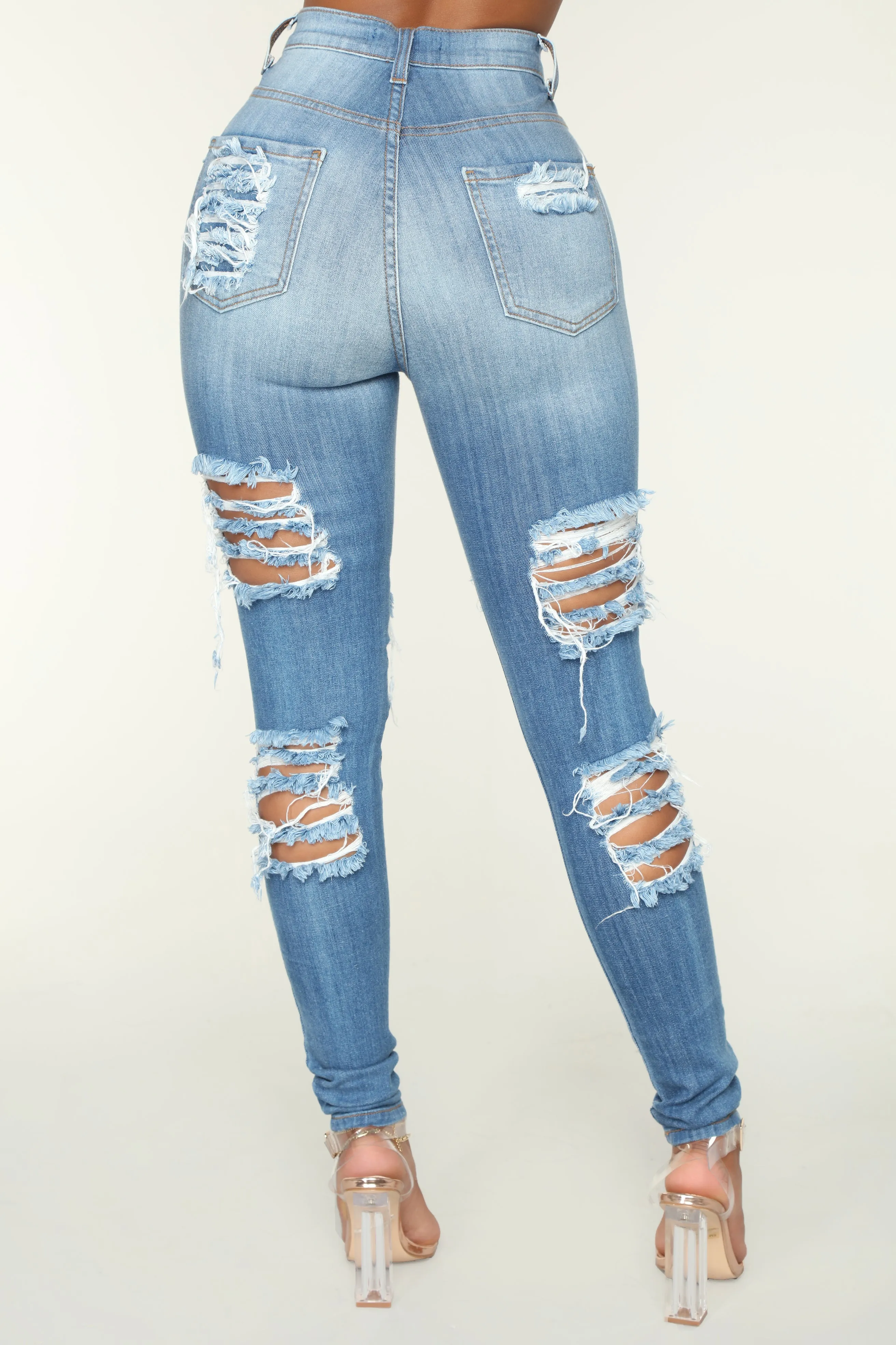 Alter Ego High Waisted Distressed Jeans - Light Blue