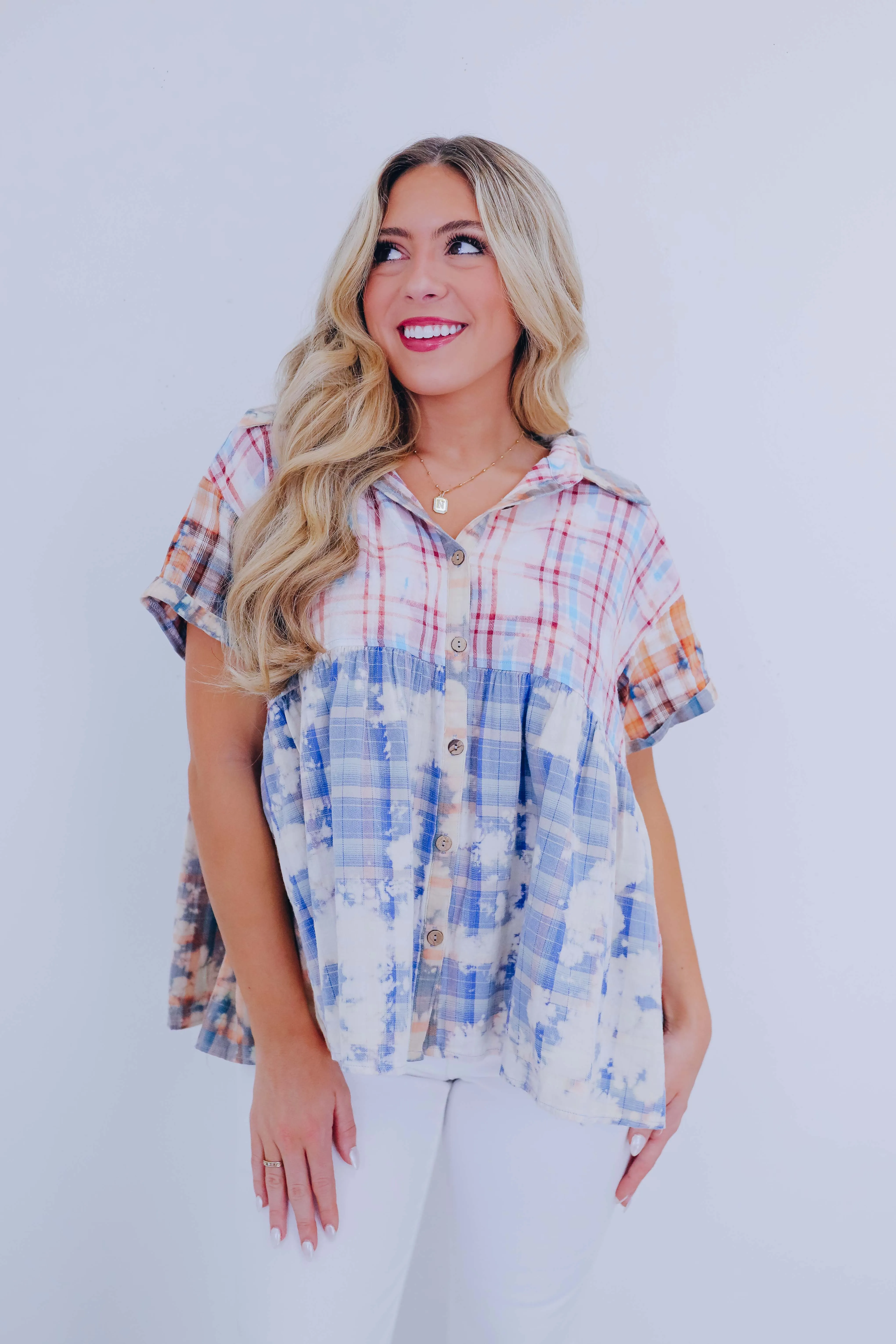 Brenna Bleach Wash Babydoll Top By Oli & Hali - 2 Colors