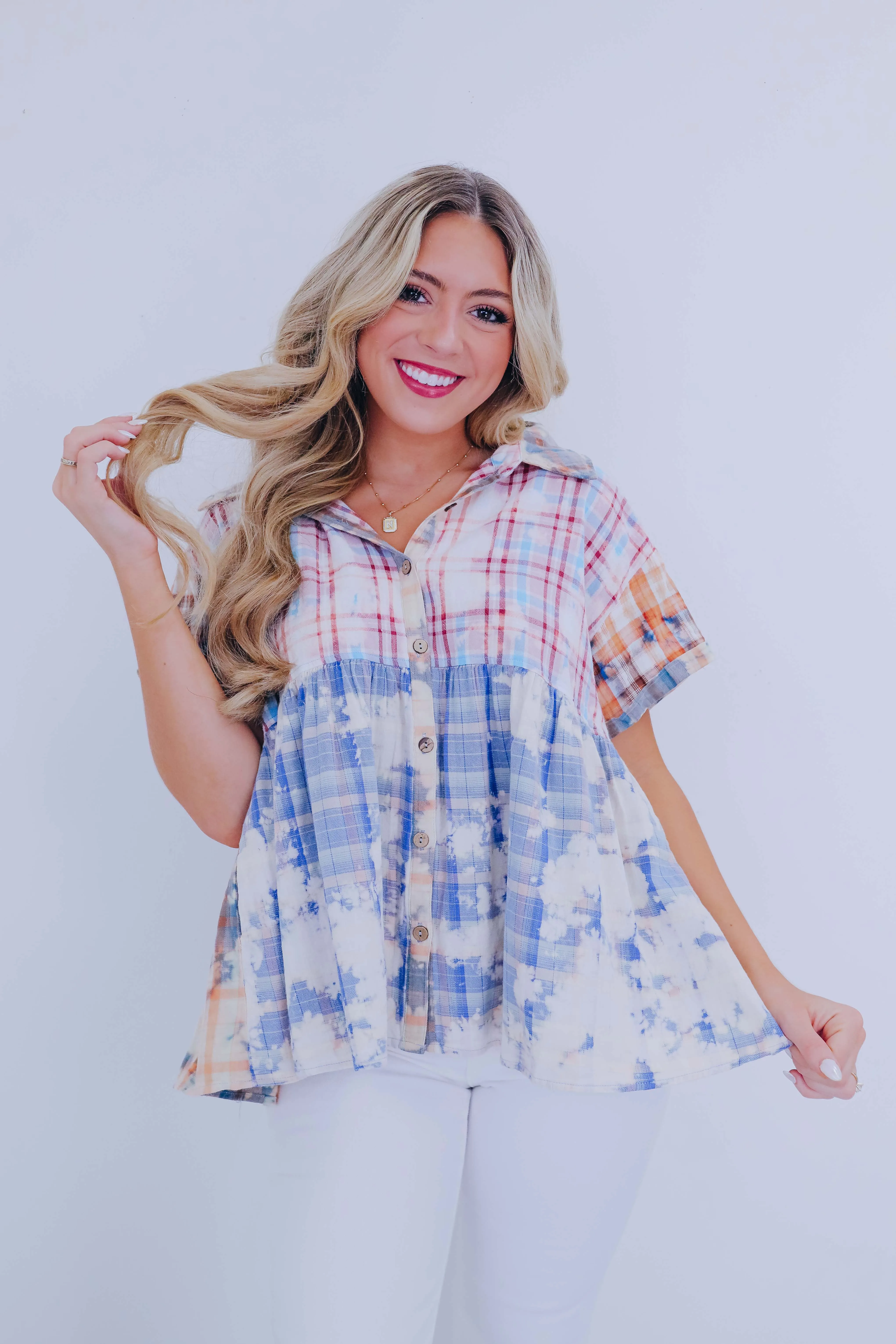 Brenna Bleach Wash Babydoll Top By Oli & Hali - 2 Colors