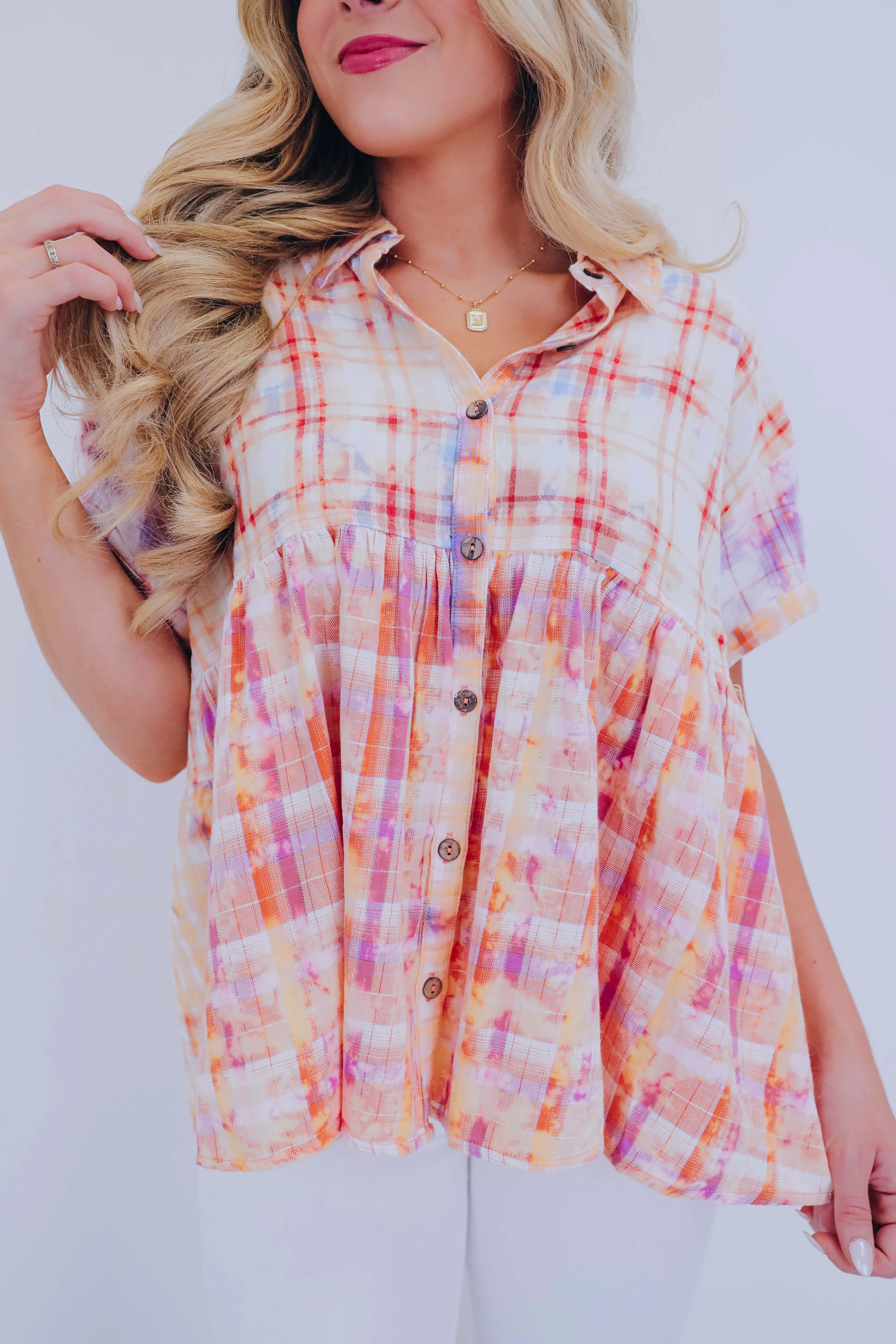 Brenna Bleach Wash Babydoll Top By Oli & Hali - 2 Colors