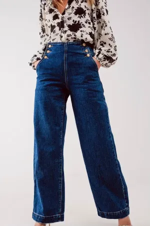 Button Front Wide Leg Jean