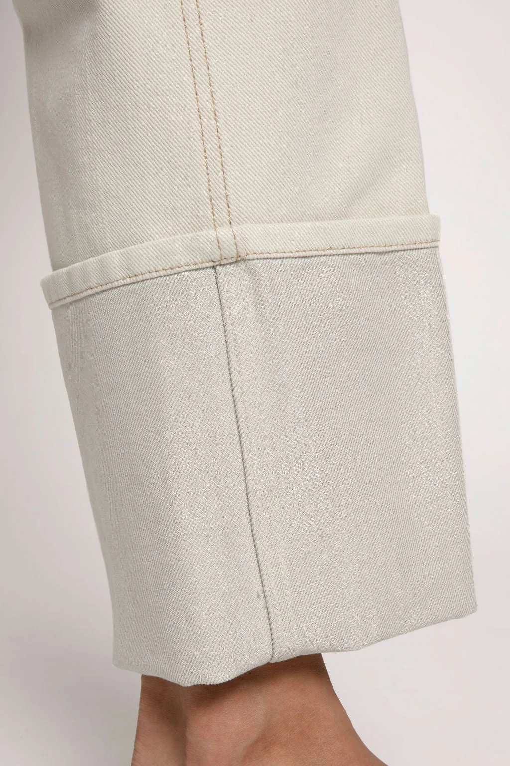 Cotton Pant with Lurex Cuffs in Parchment