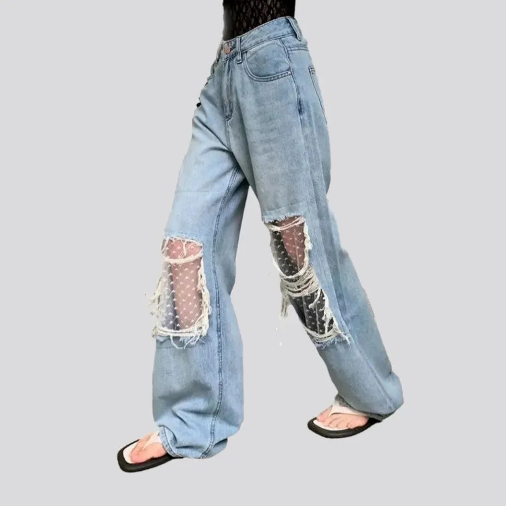 Grunge women's mid-waist jeans