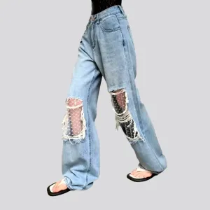 Grunge women's mid-waist jeans