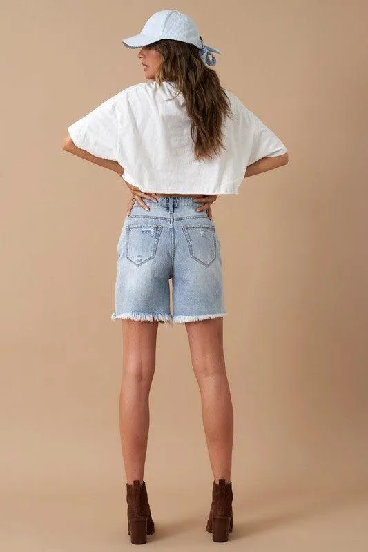 High Rise Bermuda Denim Shorts