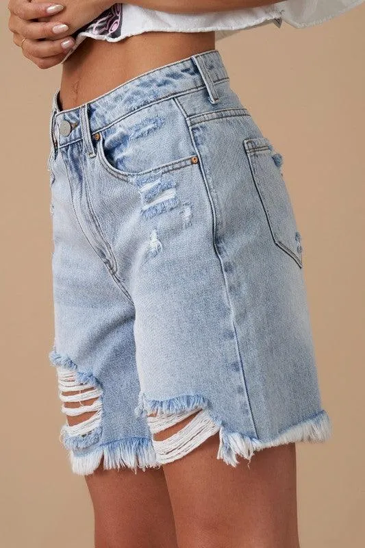 High Rise Bermuda Denim Shorts