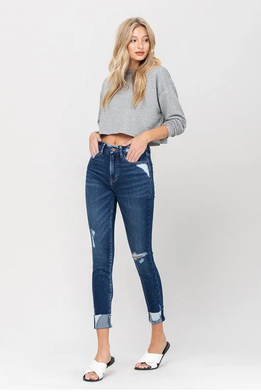 High Rise Distressed Clean Cut Crop Skinny