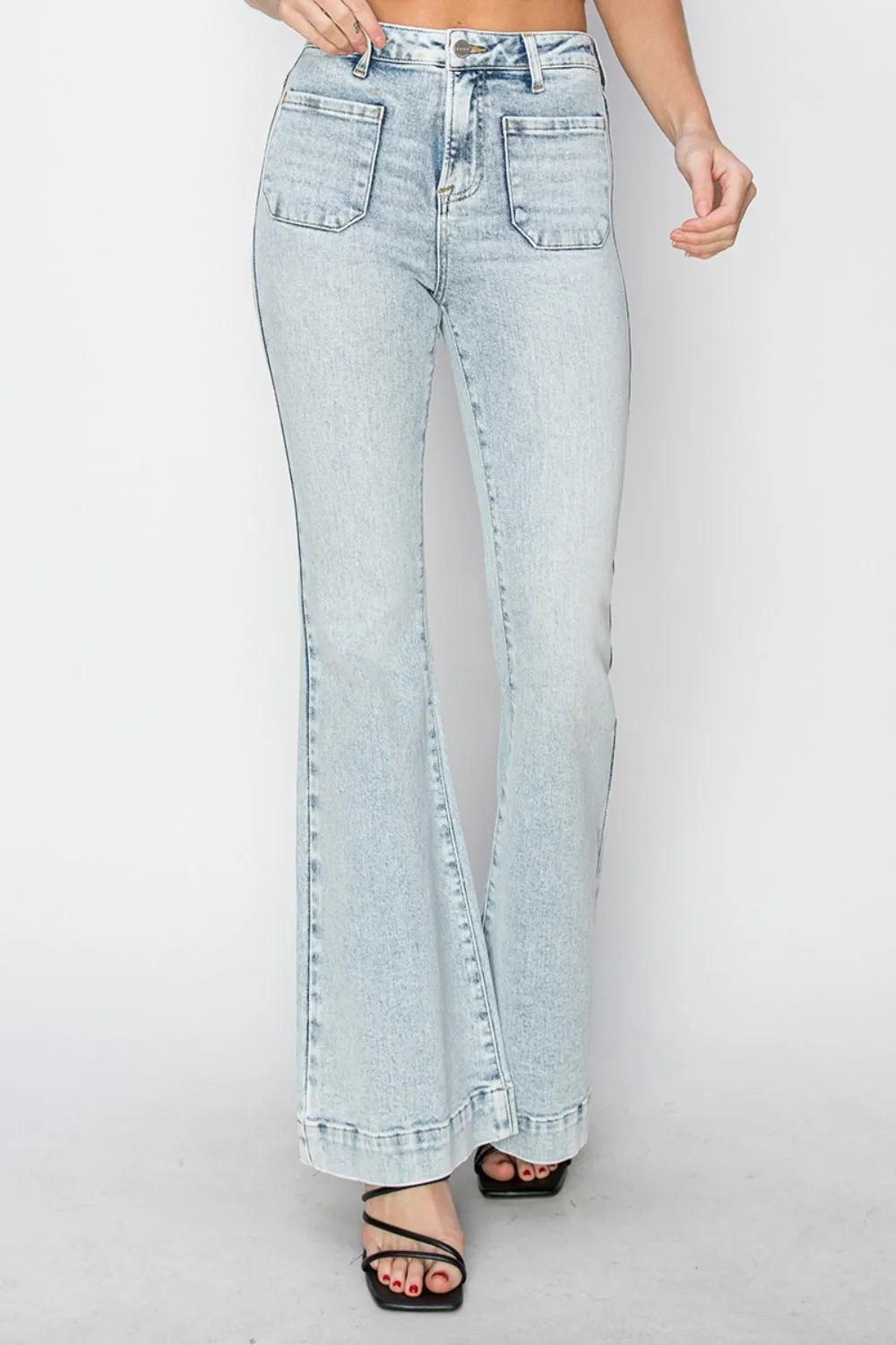 High Rise Front Patch Pocket Flare Jeans