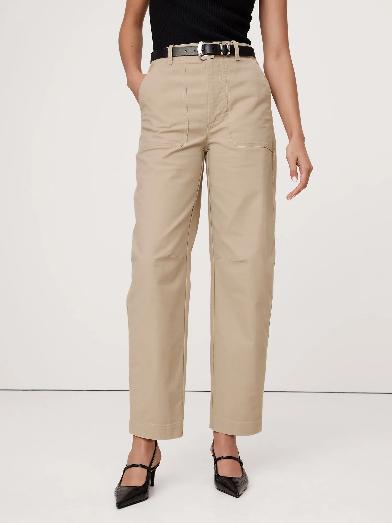 High-Rise Slim Barrel Utility Cropped Chino