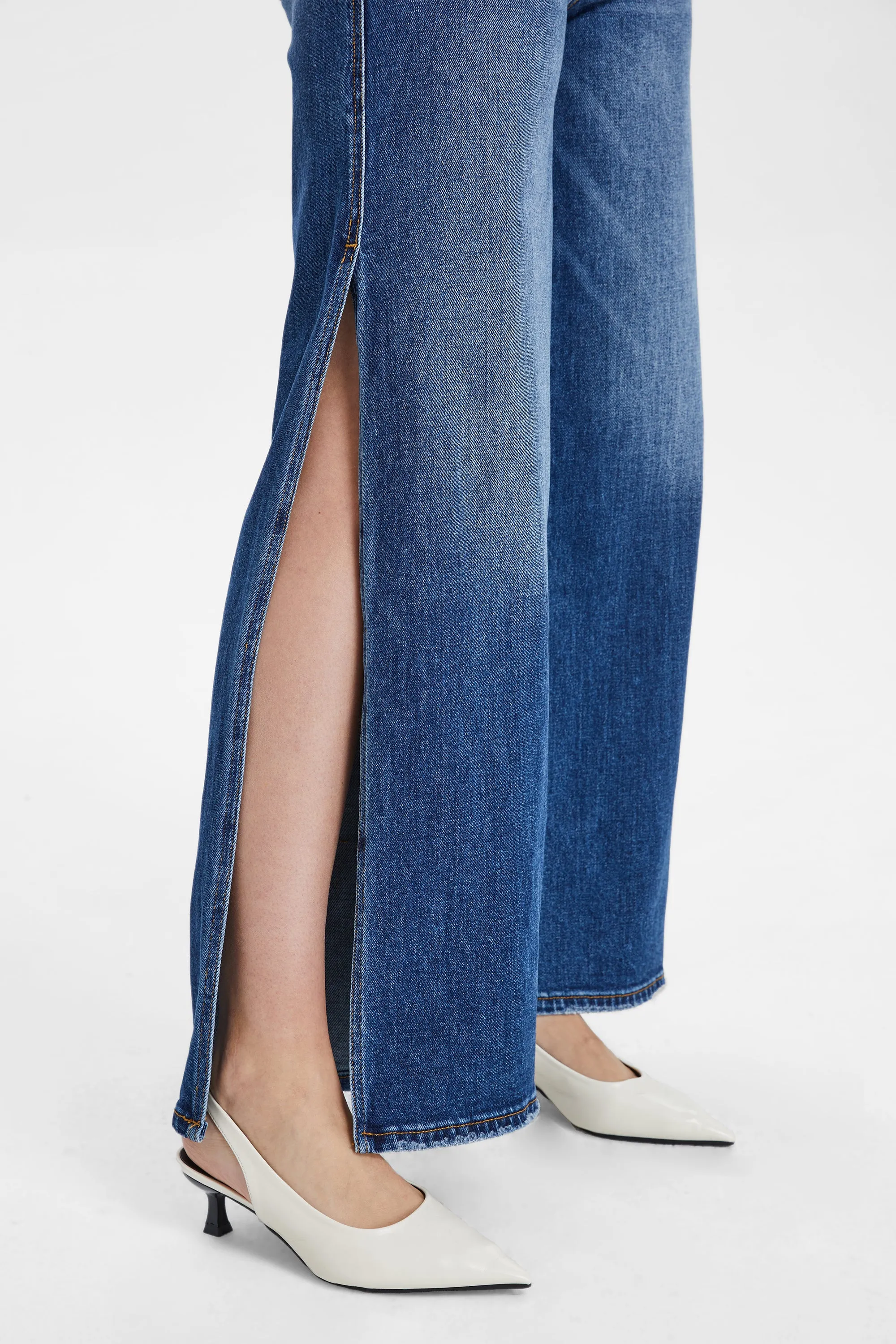 High Rise Wide Leg Denim Jeans With Slit