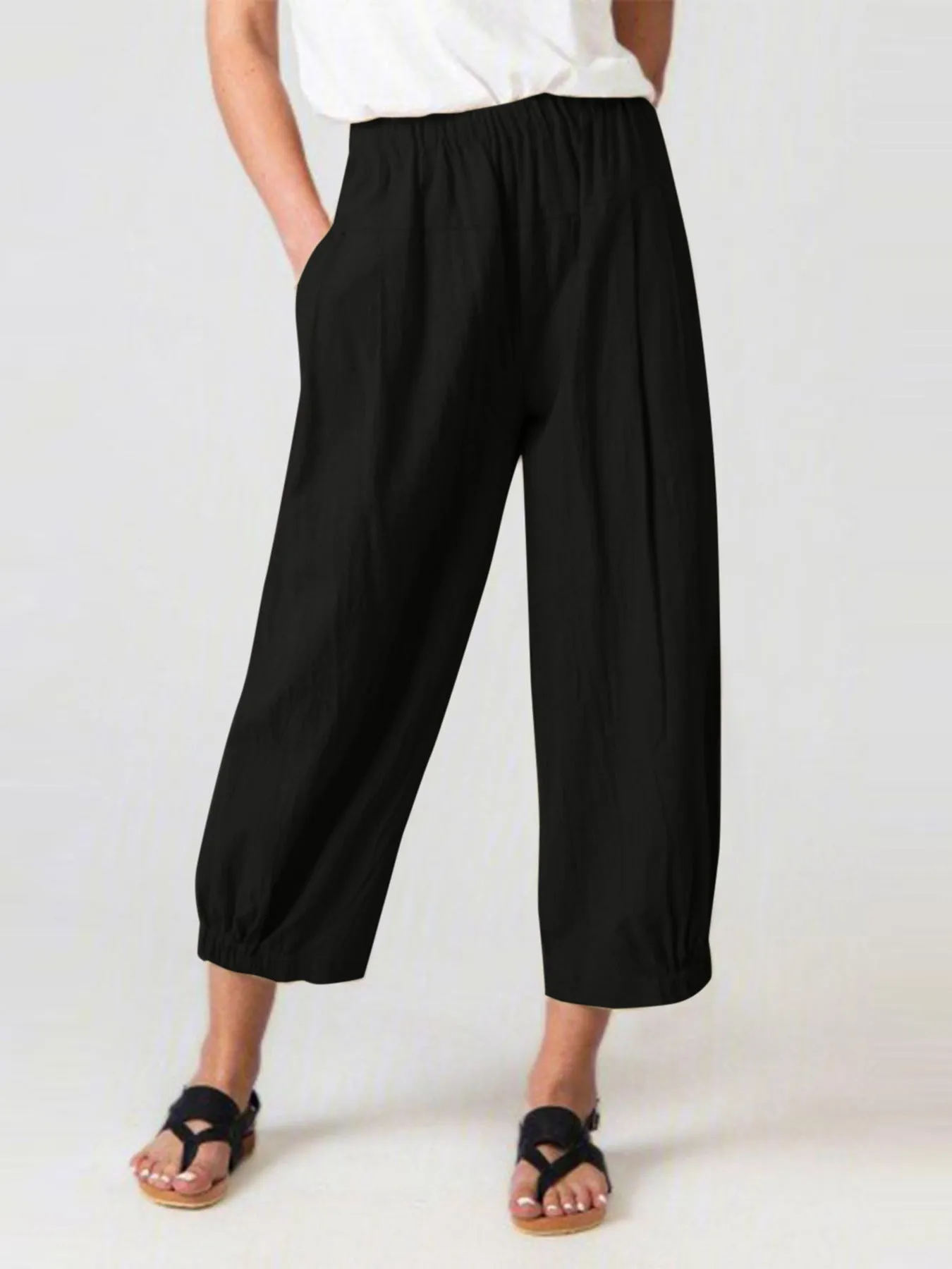 High Waist Cotton Linen Loose Fit Harem Pants