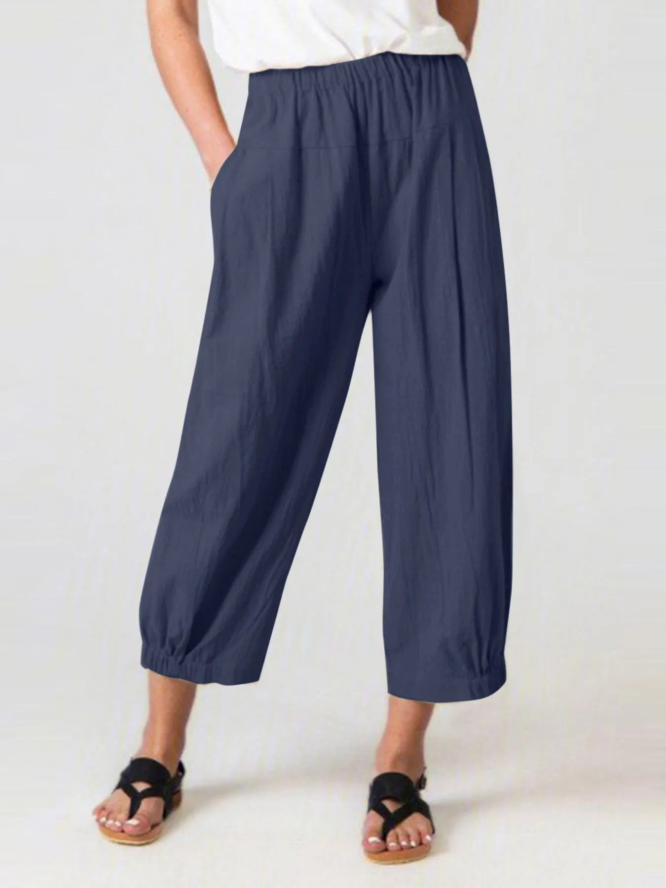 High Waist Cotton Linen Loose Fit Harem Pants