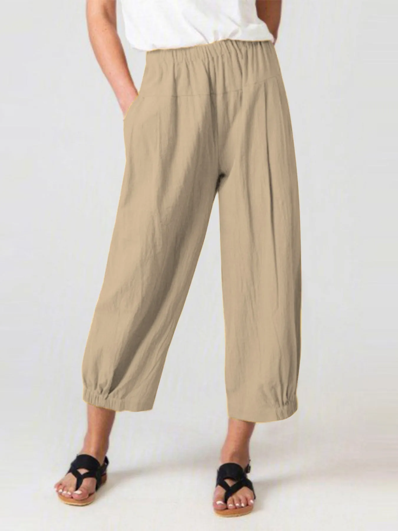 High Waist Cotton Linen Loose Fit Harem Pants