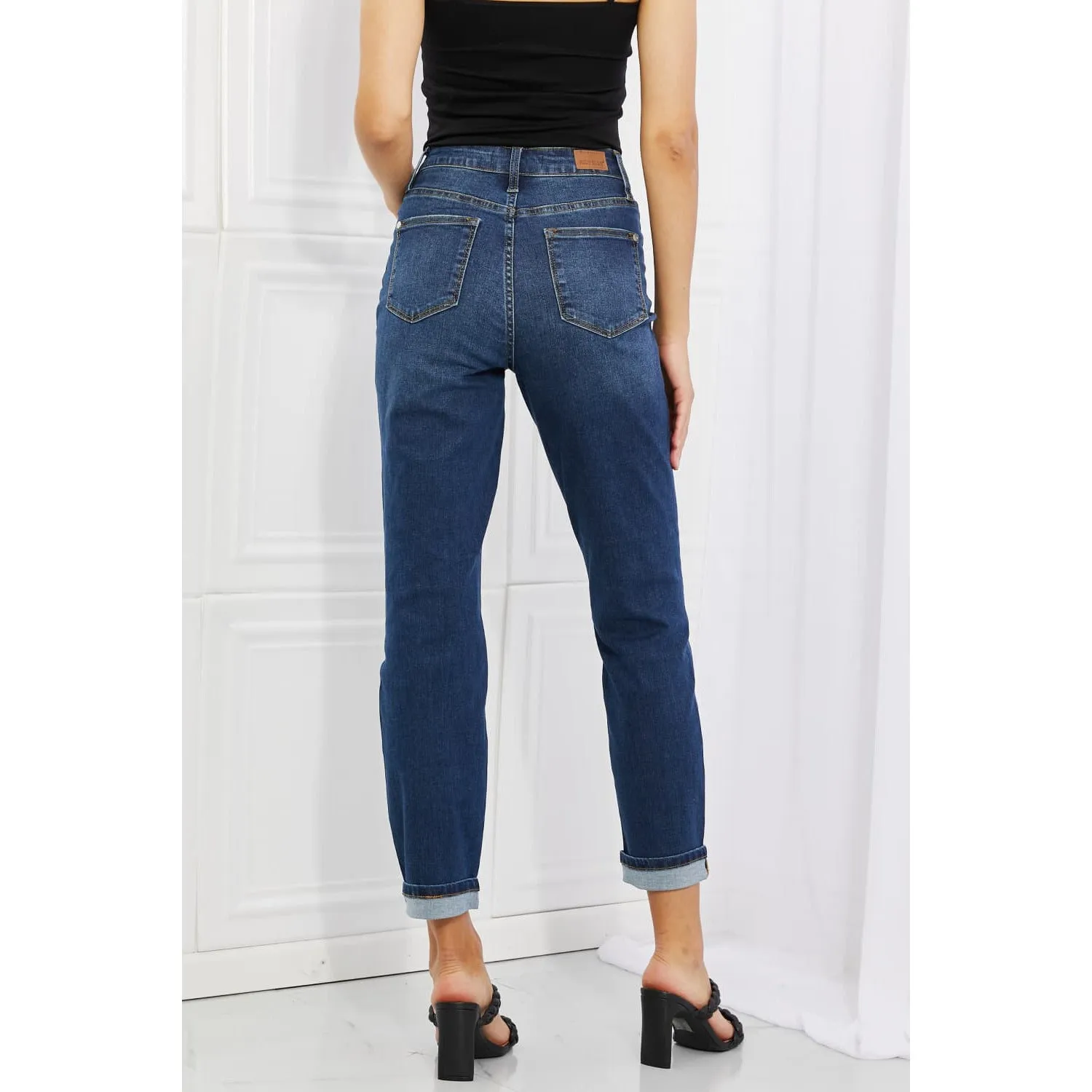 Judy Blue Crystal Full Size High Waisted Cuffed Boyfriend Jeans