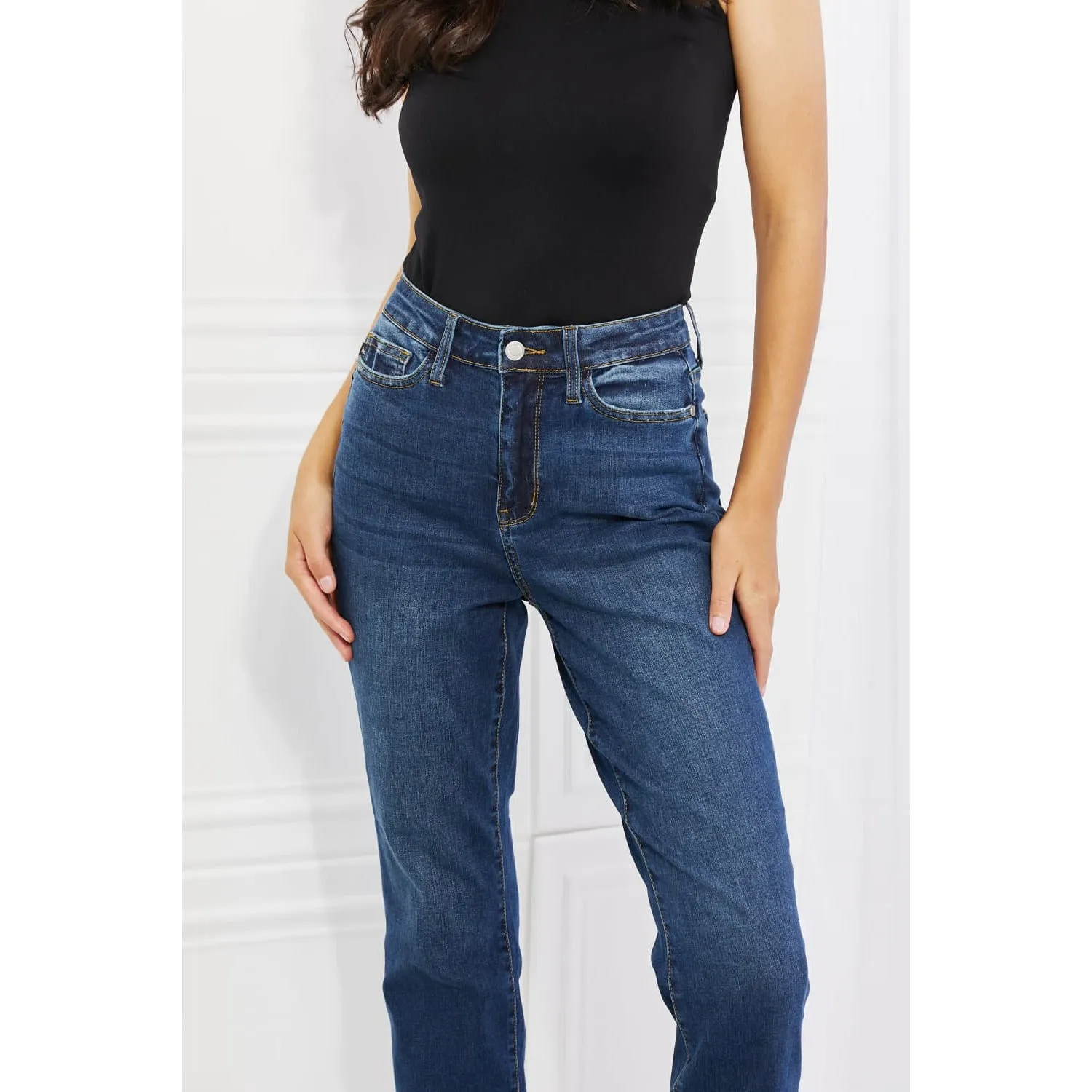 Judy Blue Crystal Full Size High Waisted Cuffed Boyfriend Jeans