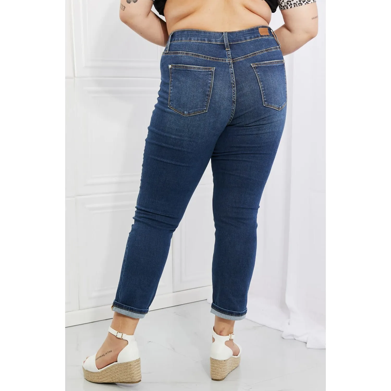 Judy Blue Crystal Full Size High Waisted Cuffed Boyfriend Jeans