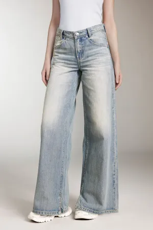 Light Blue Distressed Wide Leg Jeans