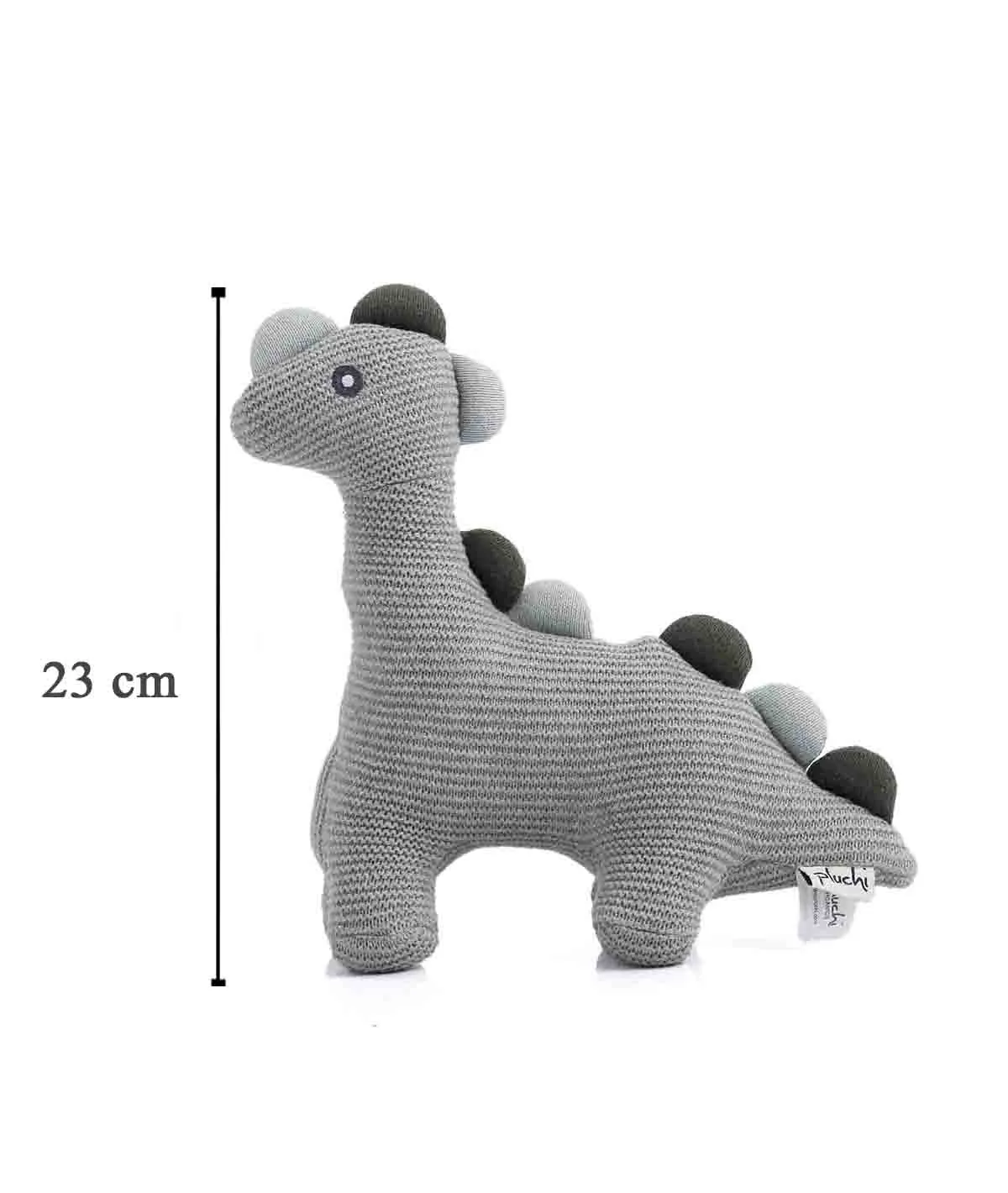 Little Dino - Light Grey Cotton Knitted Stuffed Soft Toy for Babies / Kids