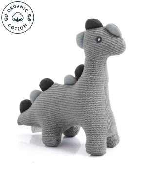 Little Dino - Light Grey Cotton Knitted Stuffed Soft Toy for Babies / Kids