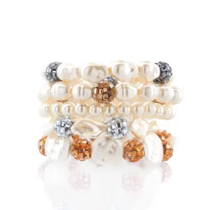 Lola Stretch Bracelet Stack - Ivory/Cognac Crystal