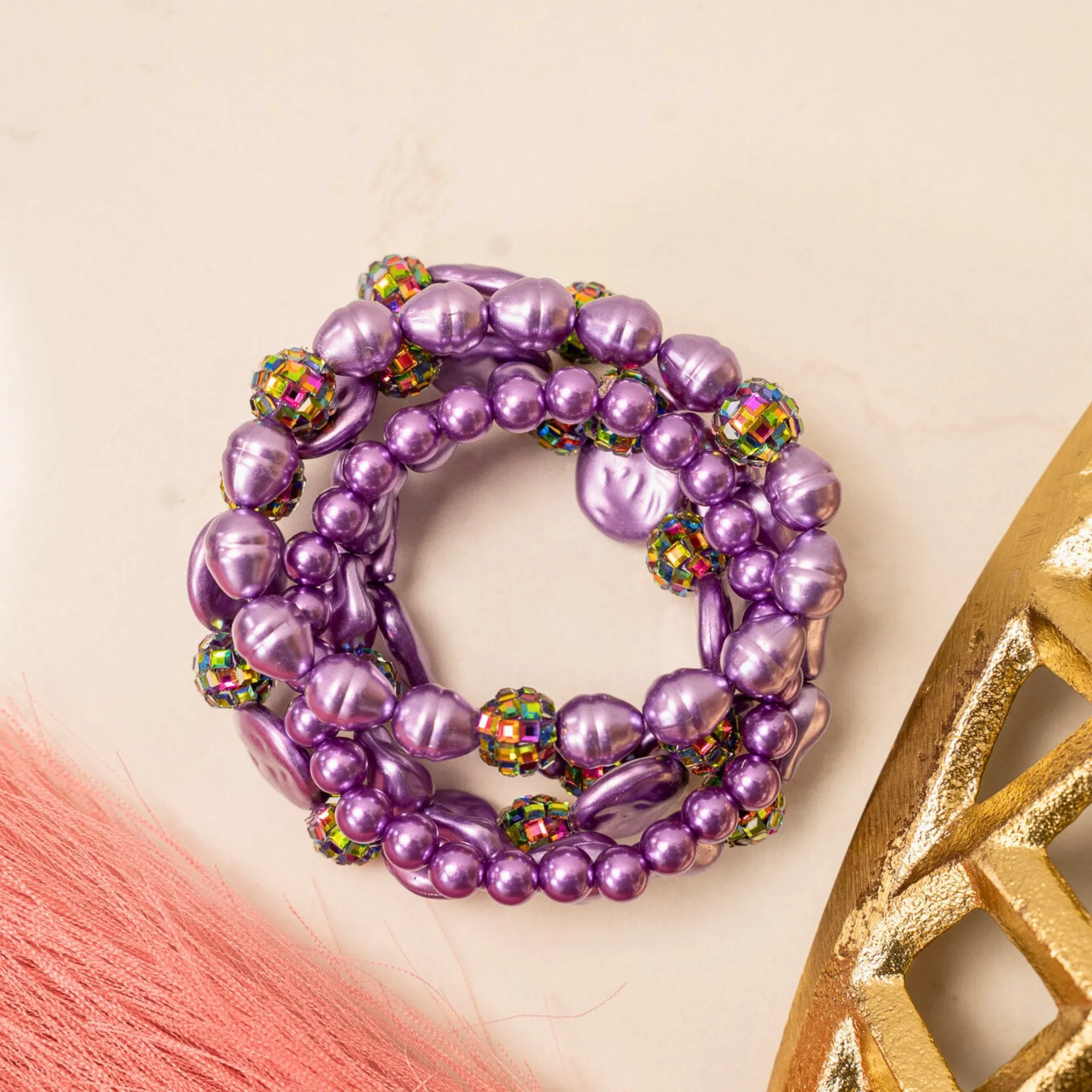 Lola Stretch Bracelet Stack - Purple/Mystic Topaz Crystal