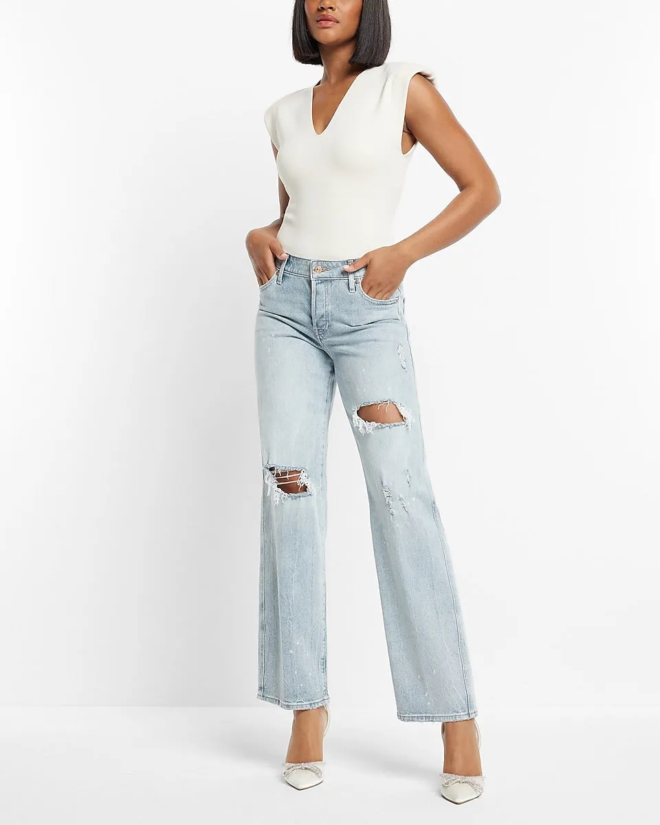 Low Rise Light Wash Ripped Baggy Straight Jeans in Light Wash