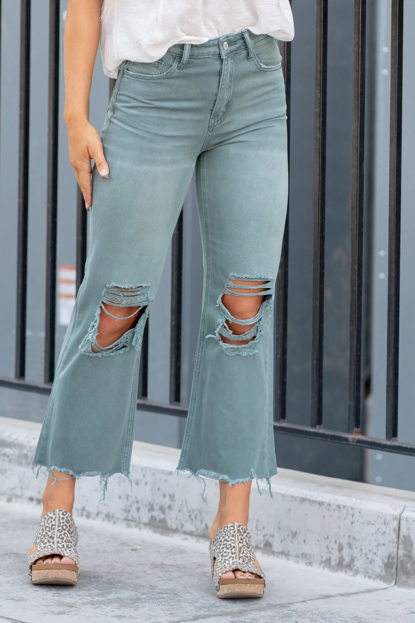 Mallard Green 90s Vintage High Rise Crop Flare