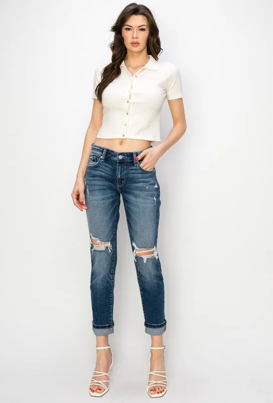 Natalia Plus Mid Rise Boyfriend Jeans