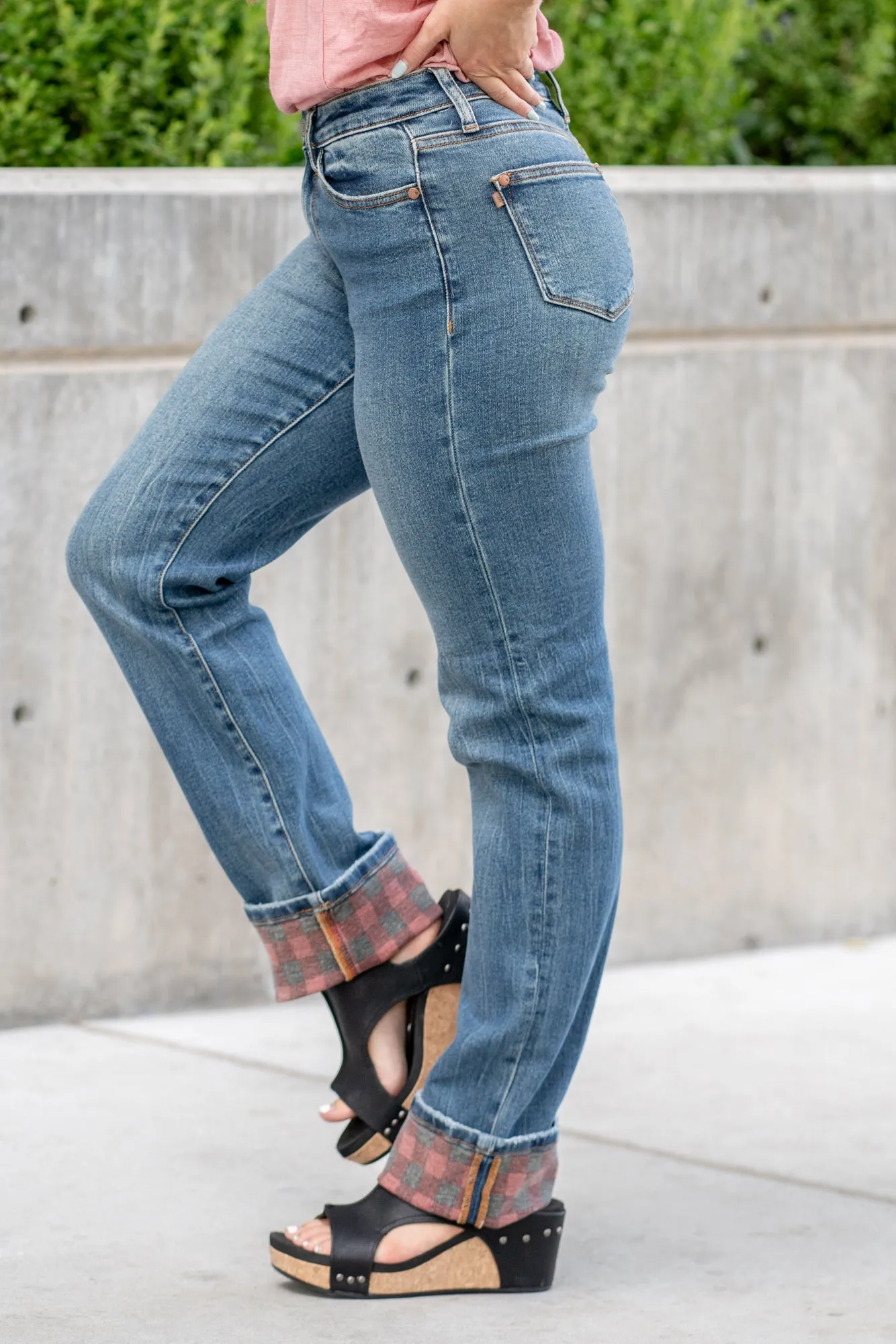 Plaid Cuffed High Rise Cuffed Straight Leg (Long Inseam Option)