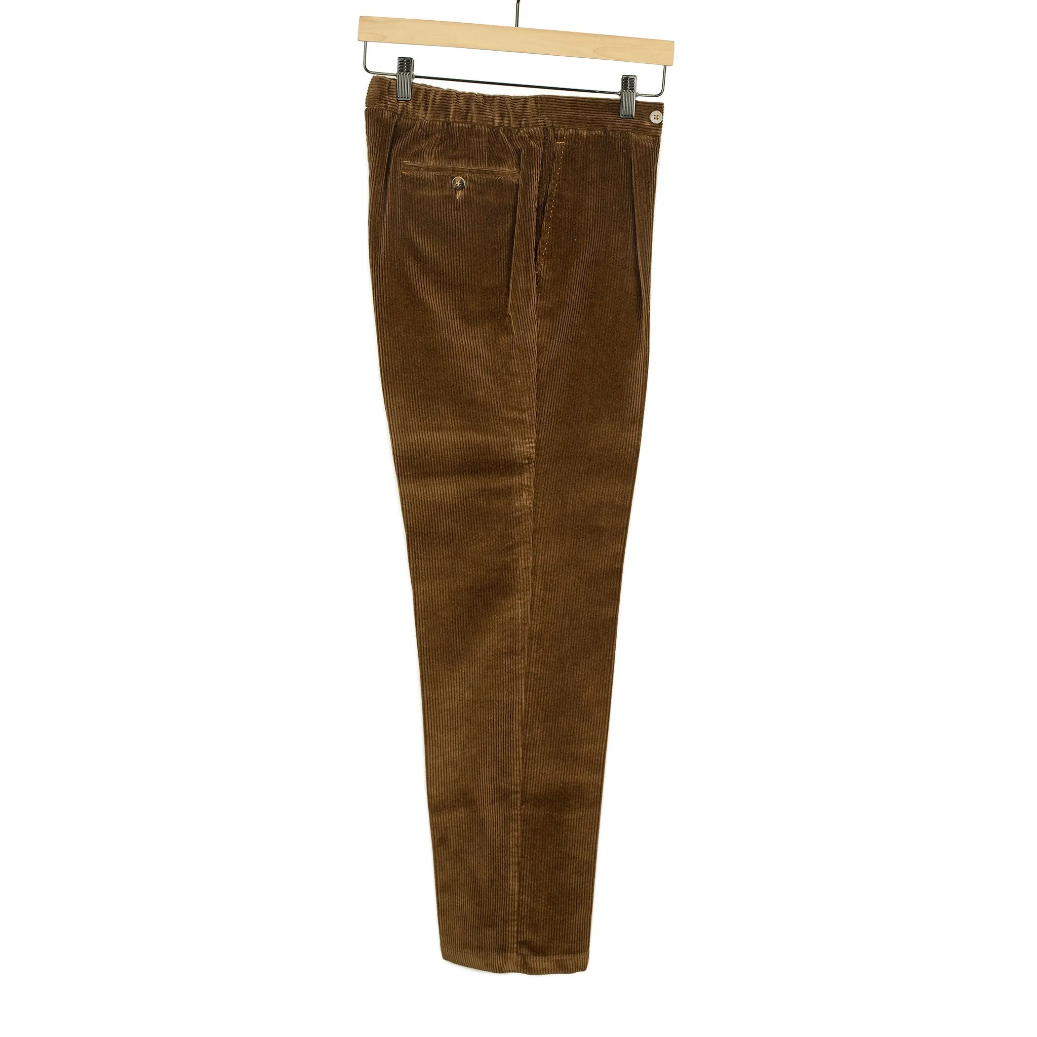 Pleated easy pants in tobacco brown Brisbane Moss cotton corduroy (restock)