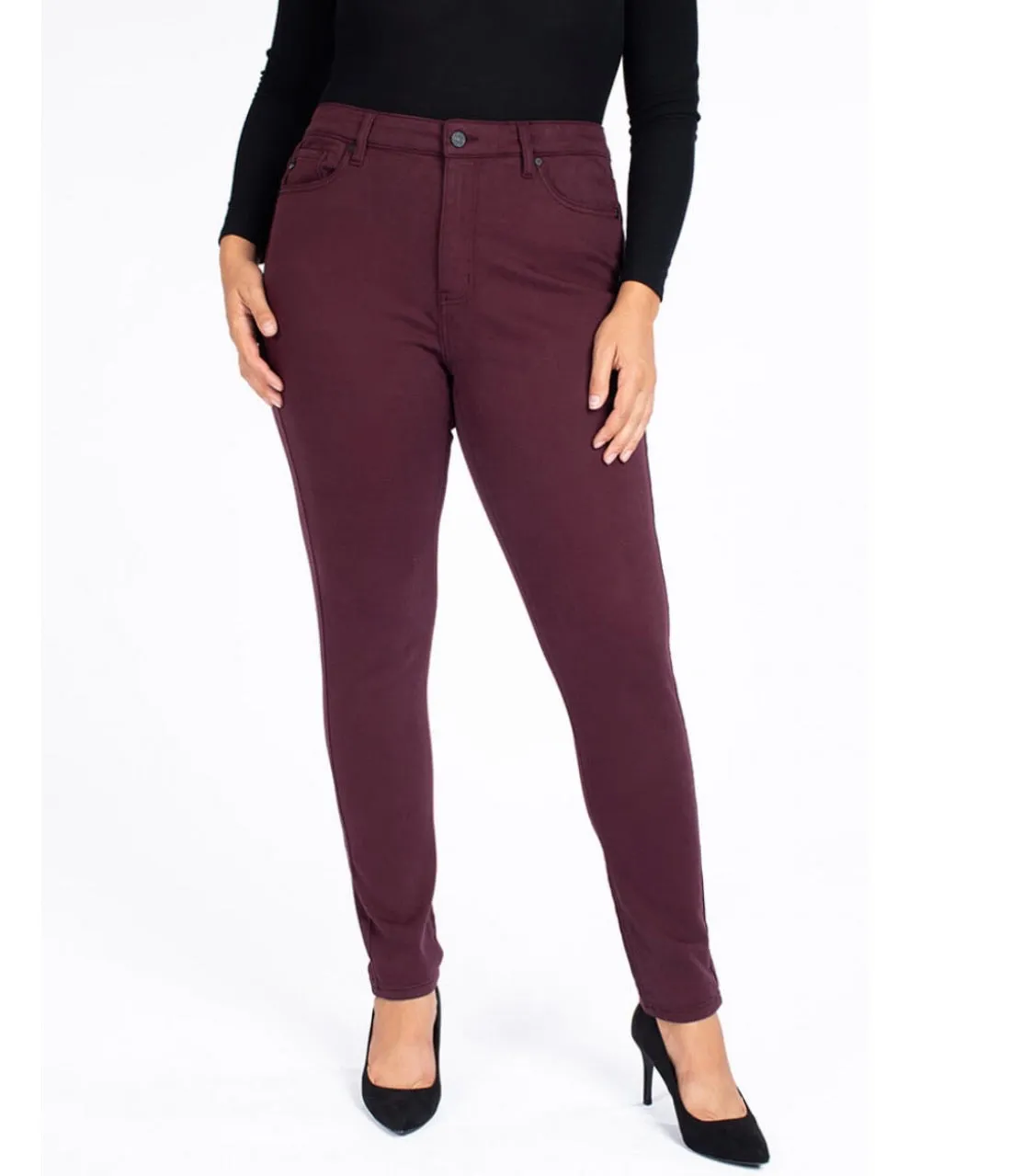 Plus Size Burgundy High Rise Non Distressed Super Skinny KanCan