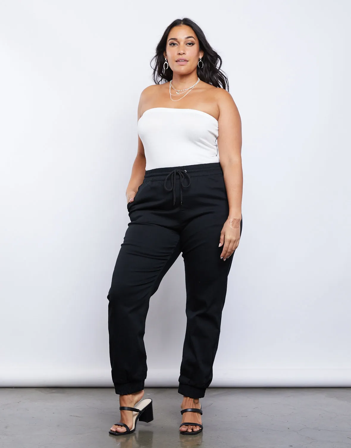 Plus Size Woven Elastic Waist Joggers