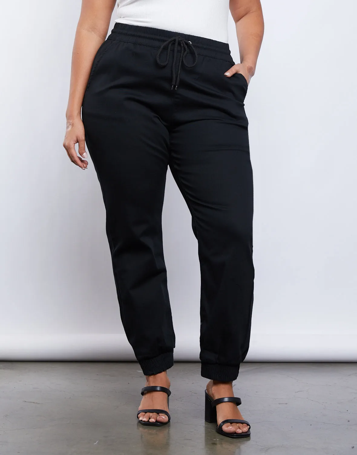 Plus Size Woven Elastic Waist Joggers