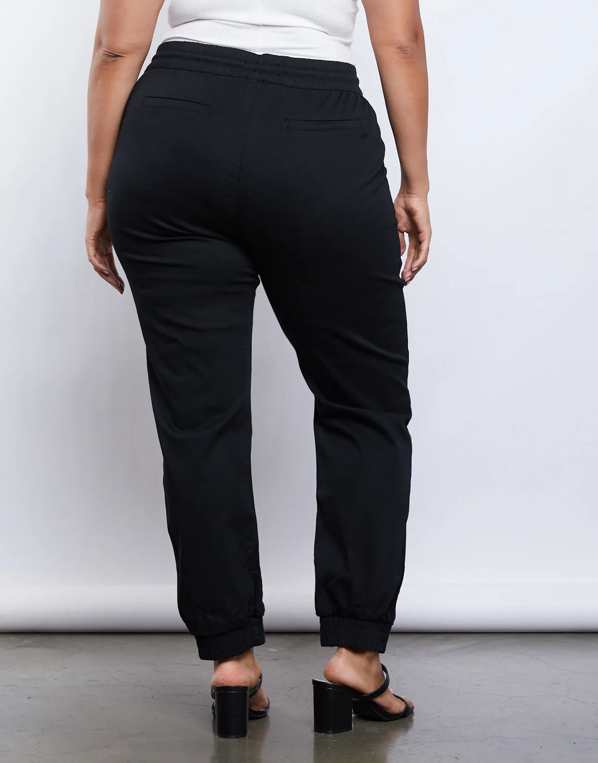 Plus Size Woven Elastic Waist Joggers