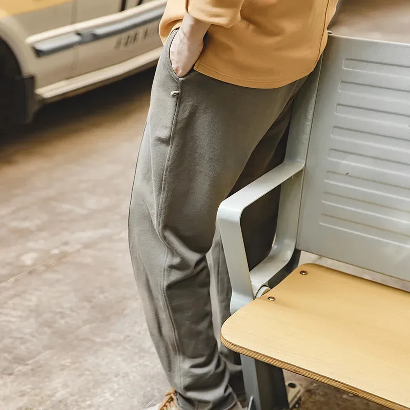 Retro Tapered Knitted Pants with Rolled Edge - Elastic Waist Casual Pants