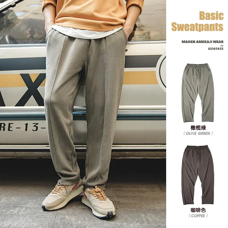 Retro Tapered Knitted Pants with Rolled Edge - Elastic Waist Casual Pants