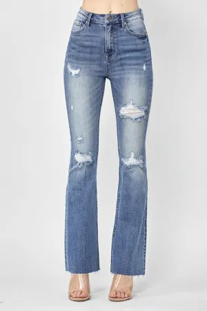 Risen High Rise Distressed Flare in Curvy