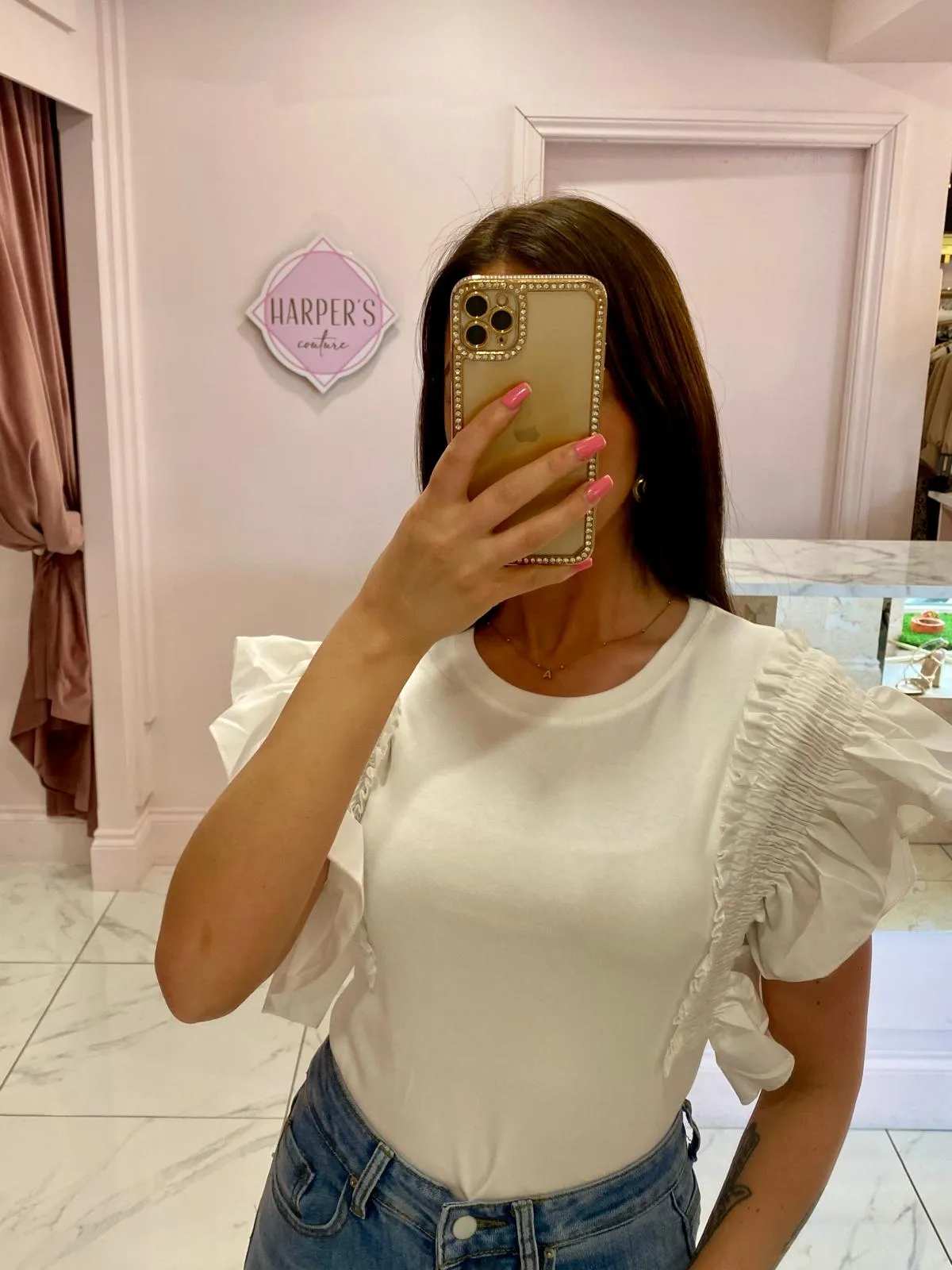 Rosie White Ruffle Sleeve Top