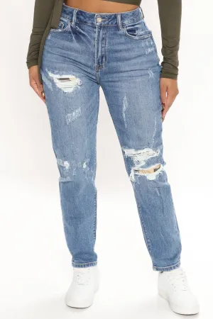 Slayin' The Game Slim Boyfriend Jeans - Medium Blue Wash