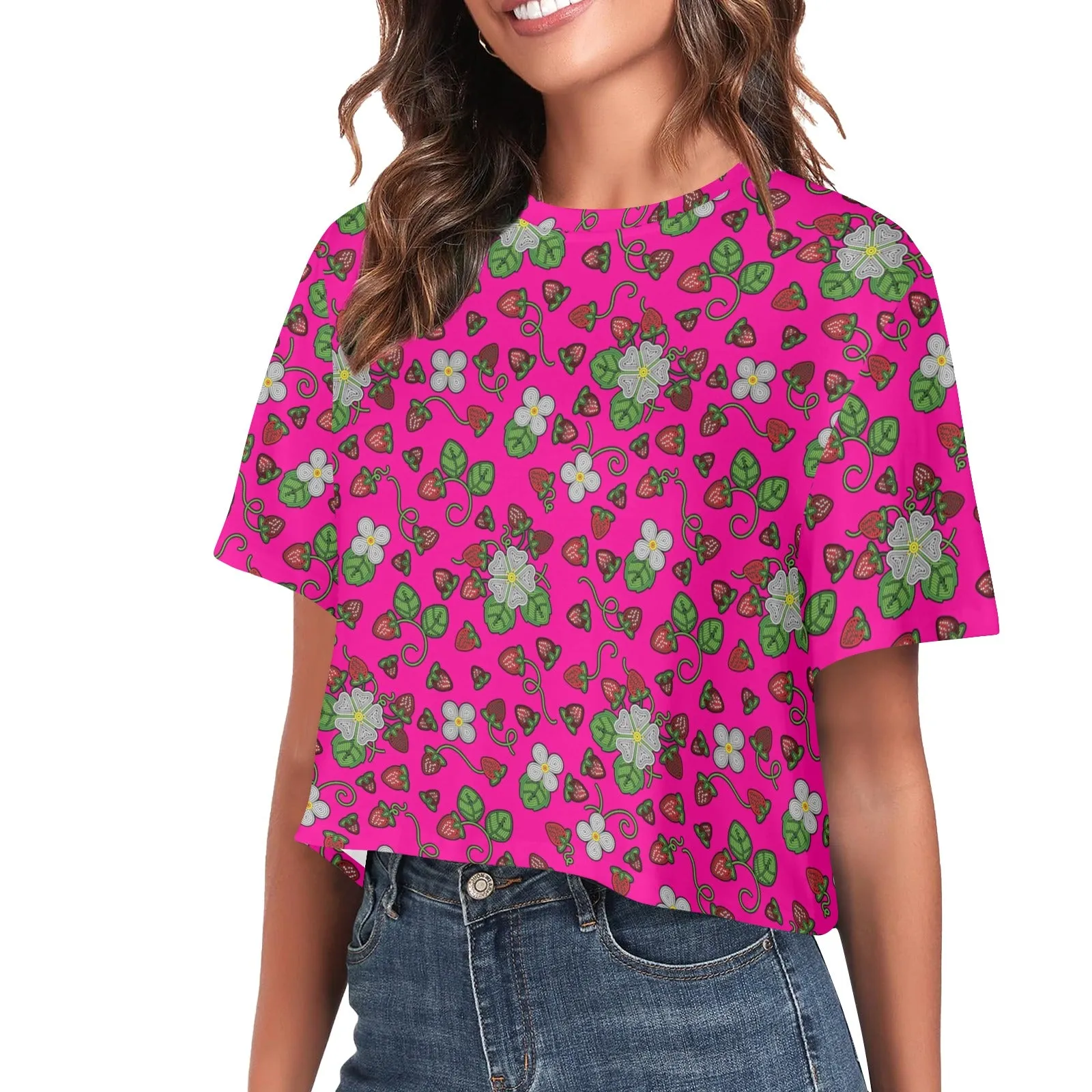 Strawberry Dreams Blush Women's Cropped T-shirt