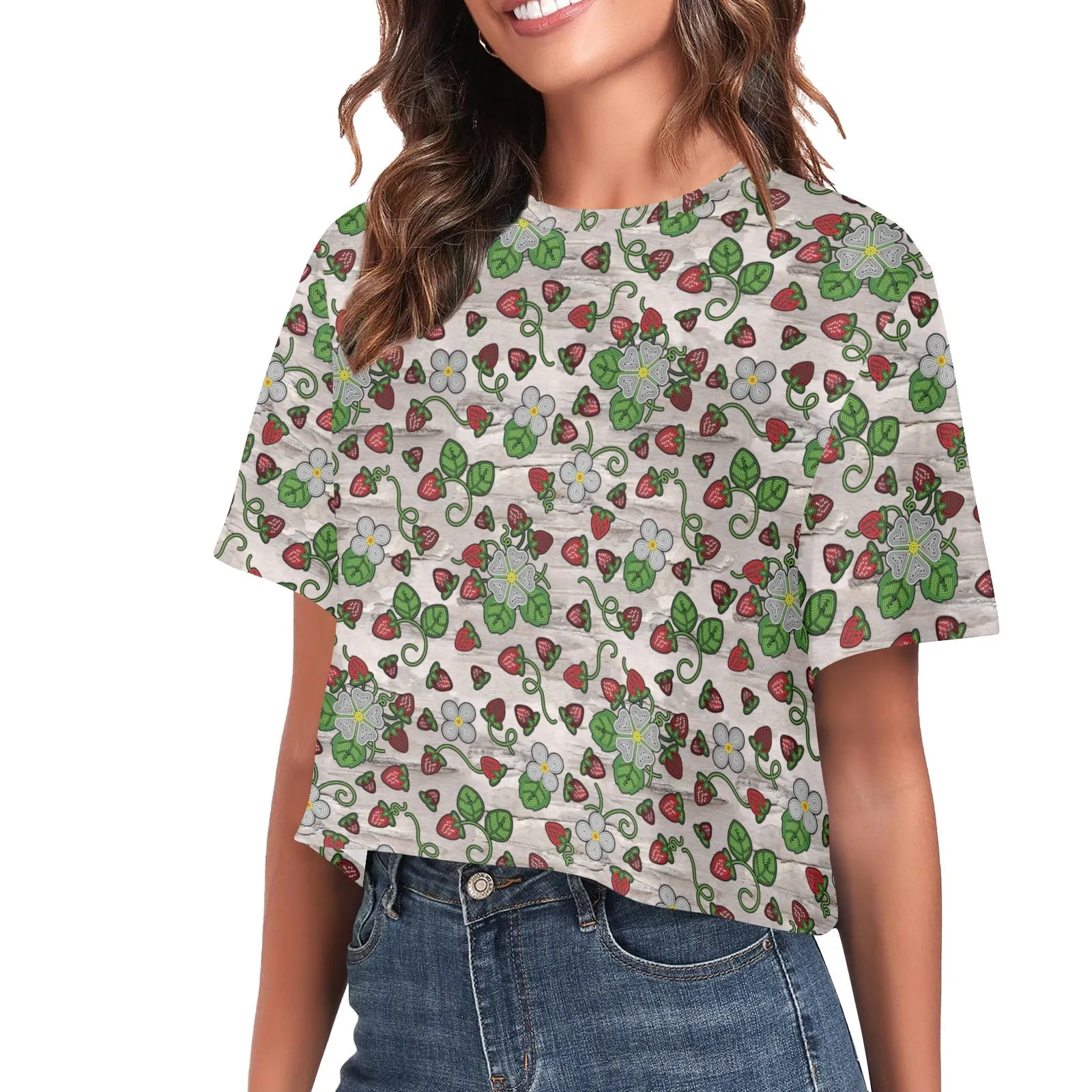 Strawberry Dreams Bright Birch Women's Cropped T-shirt