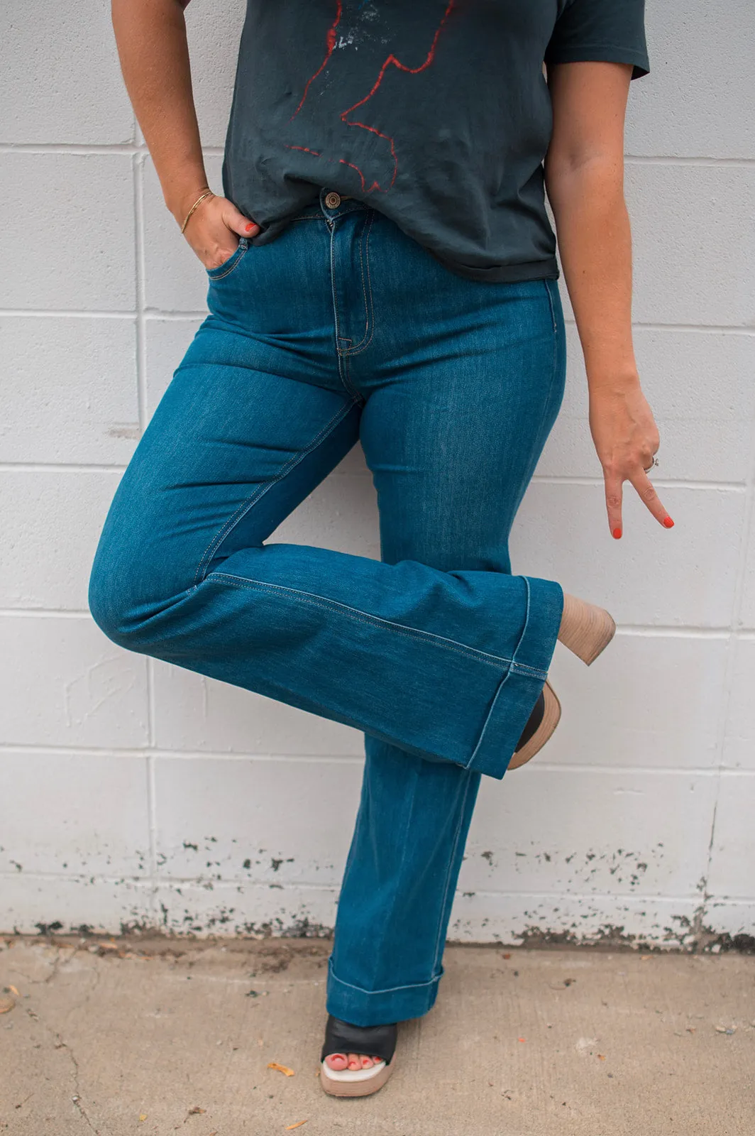 The Fanny Flare Denim - Stone Blue