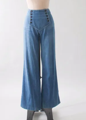 Vintage 1970s Snap Front Wide Leg Jeans