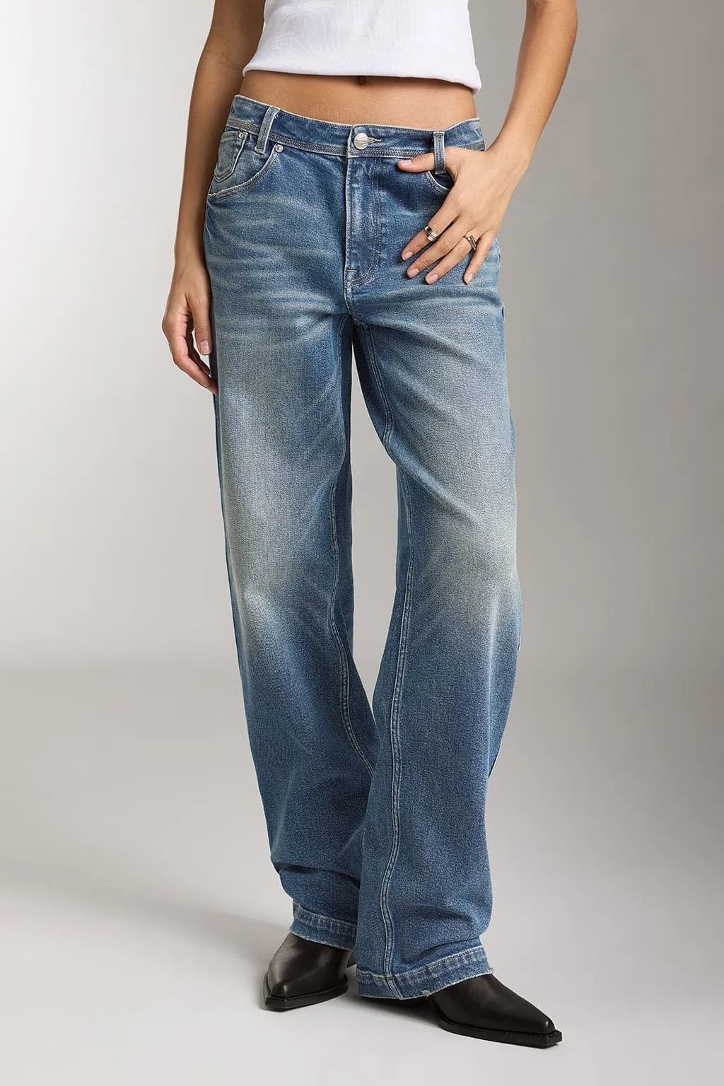 Vintage Denim Blue Washed Straight Fit Jeans