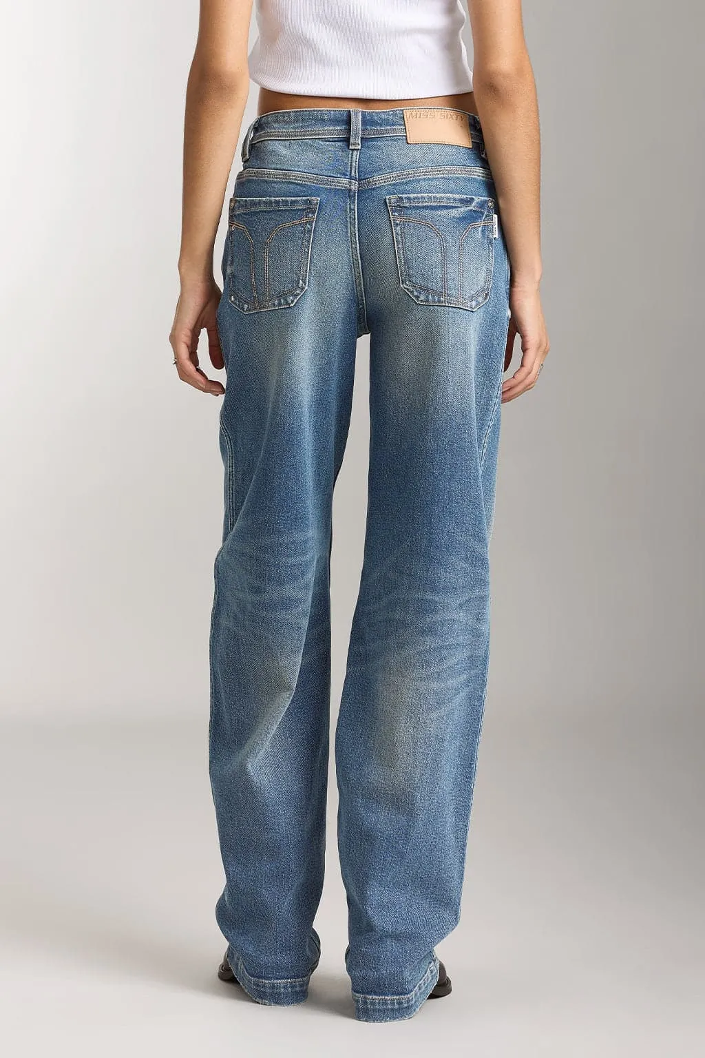 Vintage Denim Blue Washed Straight Fit Jeans