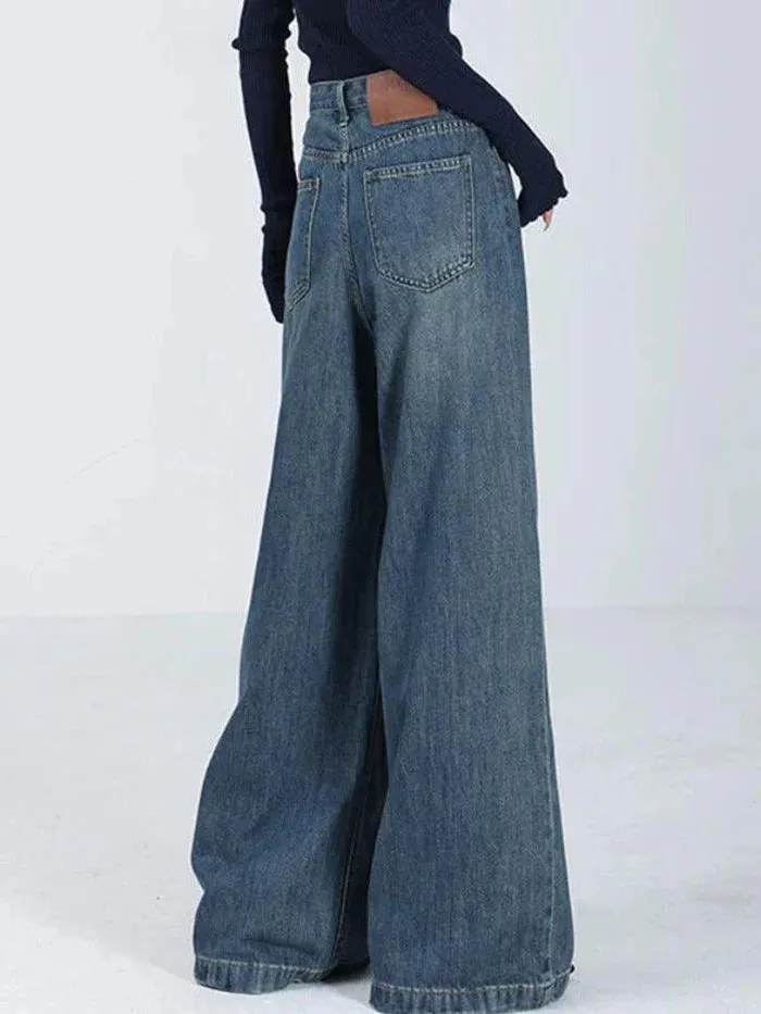 Wenkouban Blue Vintage Versatile High Waist Baggy Boyfriend Jeans